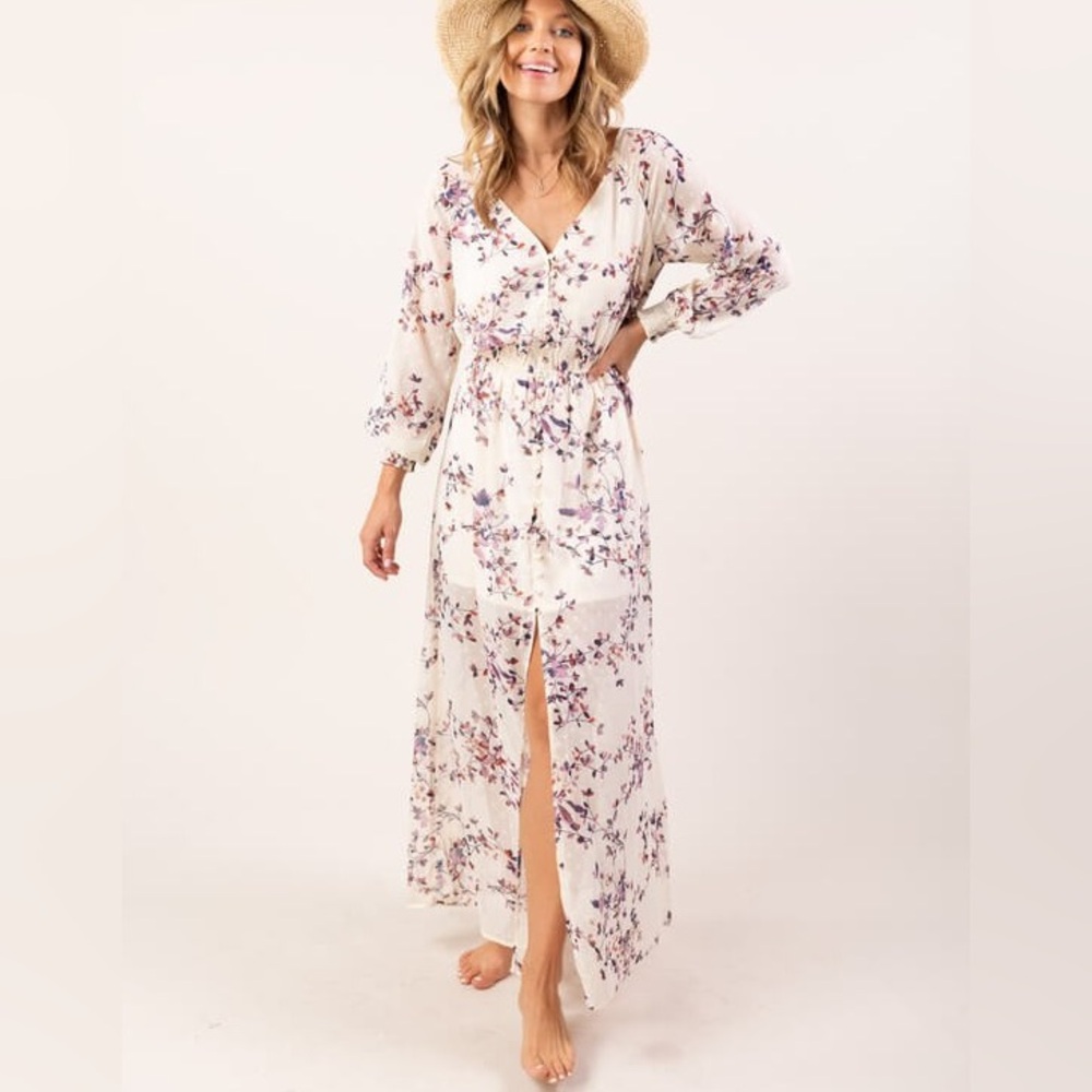Floral Maxi Dress with Slit - Vanilla Rosalee Dress